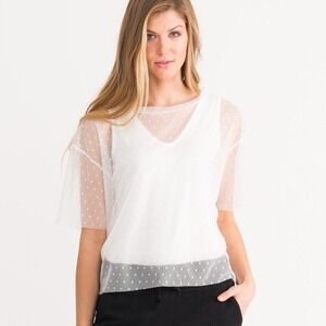 Agnes & Dora White Polka Dot Sheer Mesh Top XL